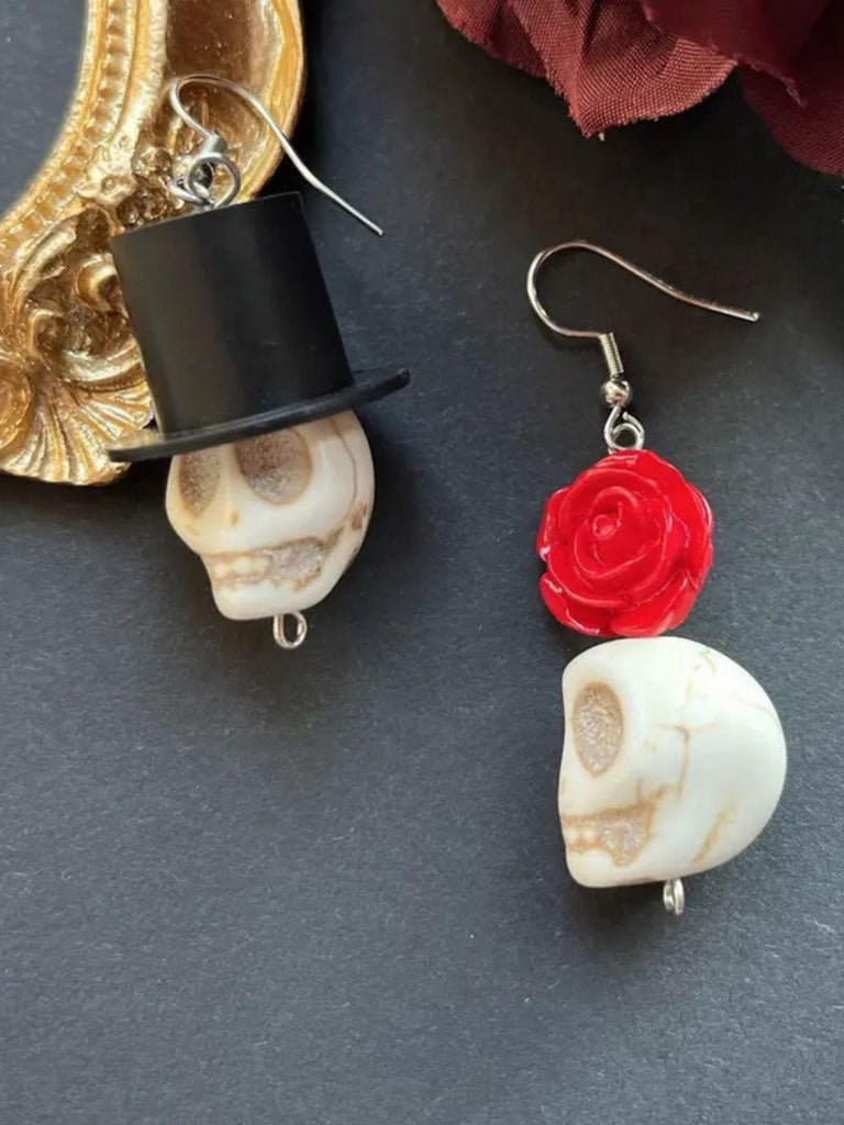 Vintage Schädel Rose Halloween Ohrringe