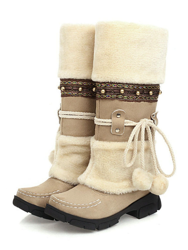 Vintage Kunstpelz Bommel Winter Schnee Stiefel