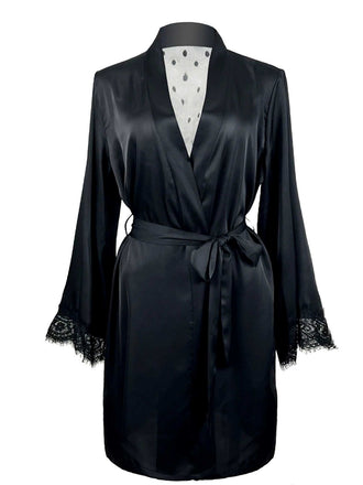 Schwarz 1930er Polka Dots Spitze Satin Robe