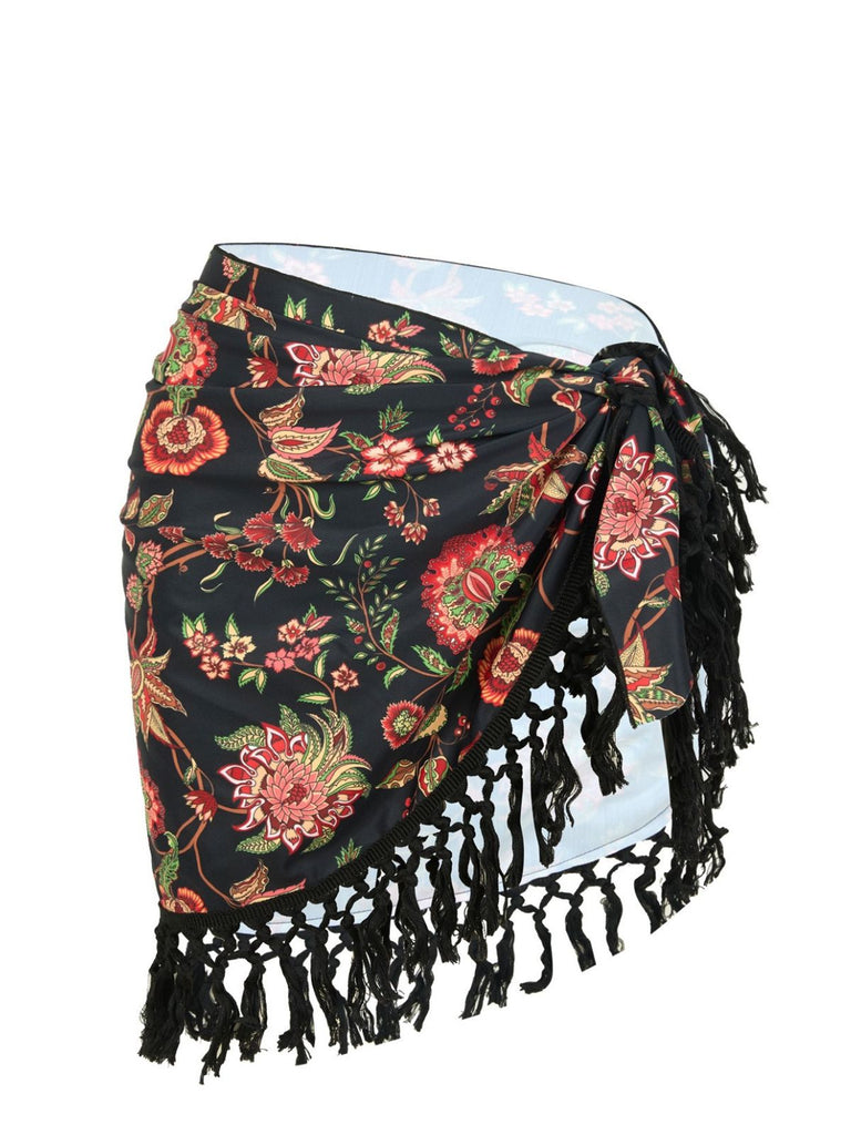 2PCS 1960er Tief V-Ausschnitt Fransen Badeanzug & Cover-Up