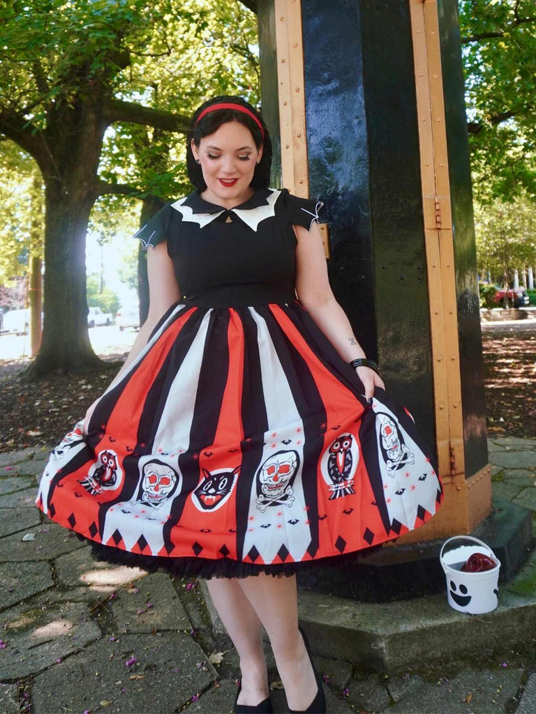 HALLOWEEN SCHÄDEL EULEN PATCHWORK KLEID