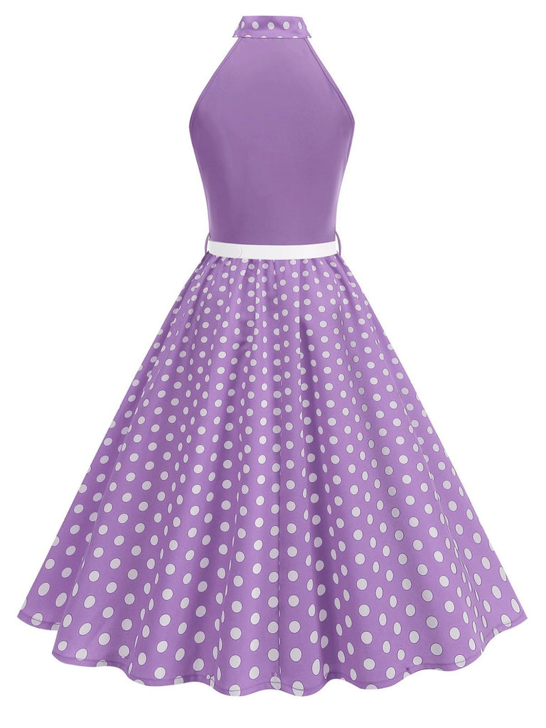 1950er Bogen Binde-Hals Polka Punkte Gürtel Kleid