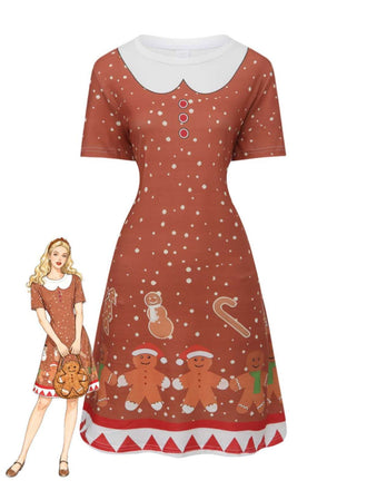 1960er Weihnachten Lebkuchenmann A-Linie Kleid