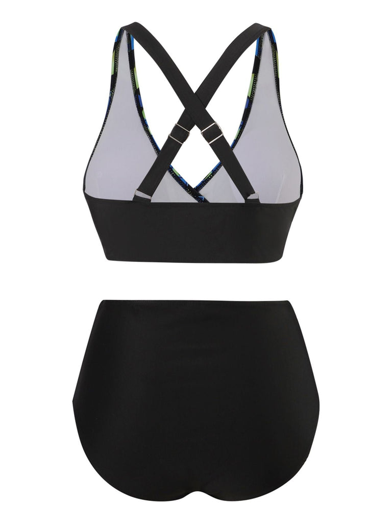 1940er Unregelmäßig bedrucktes Patchwork Bikini Set