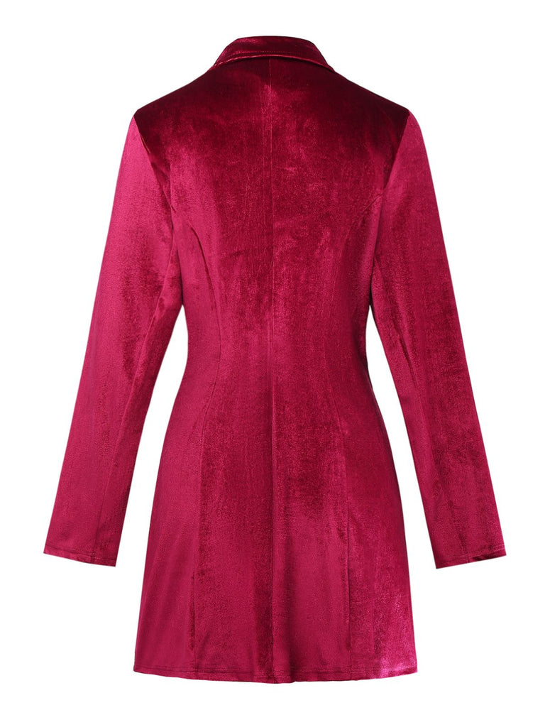 1960er Solide Samt Langarm Blazer Kleid