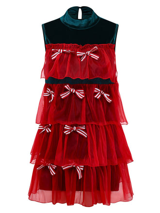 Rot 1960er Netz Bogen Weihnachten Baum Kleid