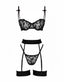 Schwarz 3PCS 1980er Spitze Bogen Detail Wäsche Set