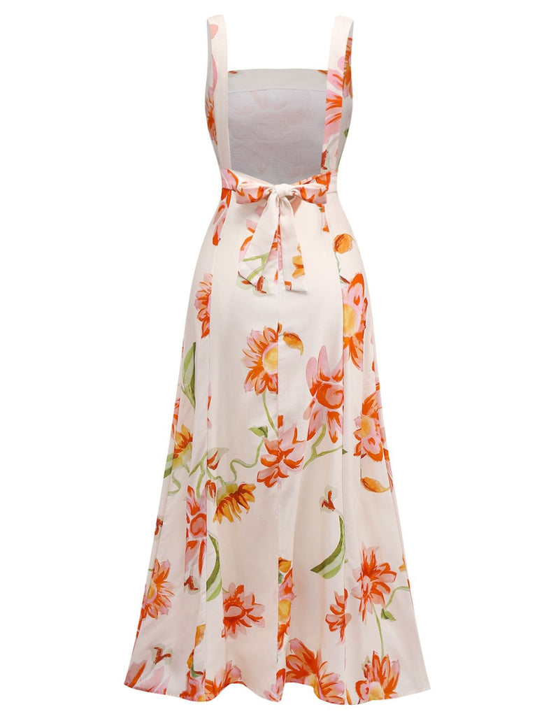 Multicolor 1940er Blumen Rückenfrei Breit-Träger Kleid