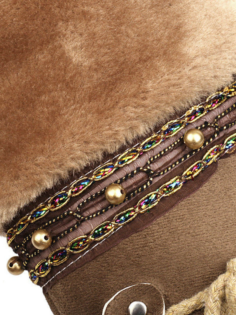 Vintage Kunstpelz Bommel Winter Schnee Stiefel