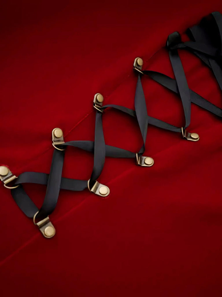 Rot 1970er Weihnachten Plüsch Schnürung Trägerlos Santa Kleid