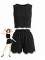 Schwarzes 50er Set aus ärmelloser Weste und Shorts mit Häkelbesatz