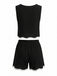 Schwarzes 50er Weste & Shorts Set mit Häkelarbeit und Besatz
