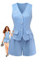 Blaues 50er Weste & Shorts Set mit V-Ausschnitt