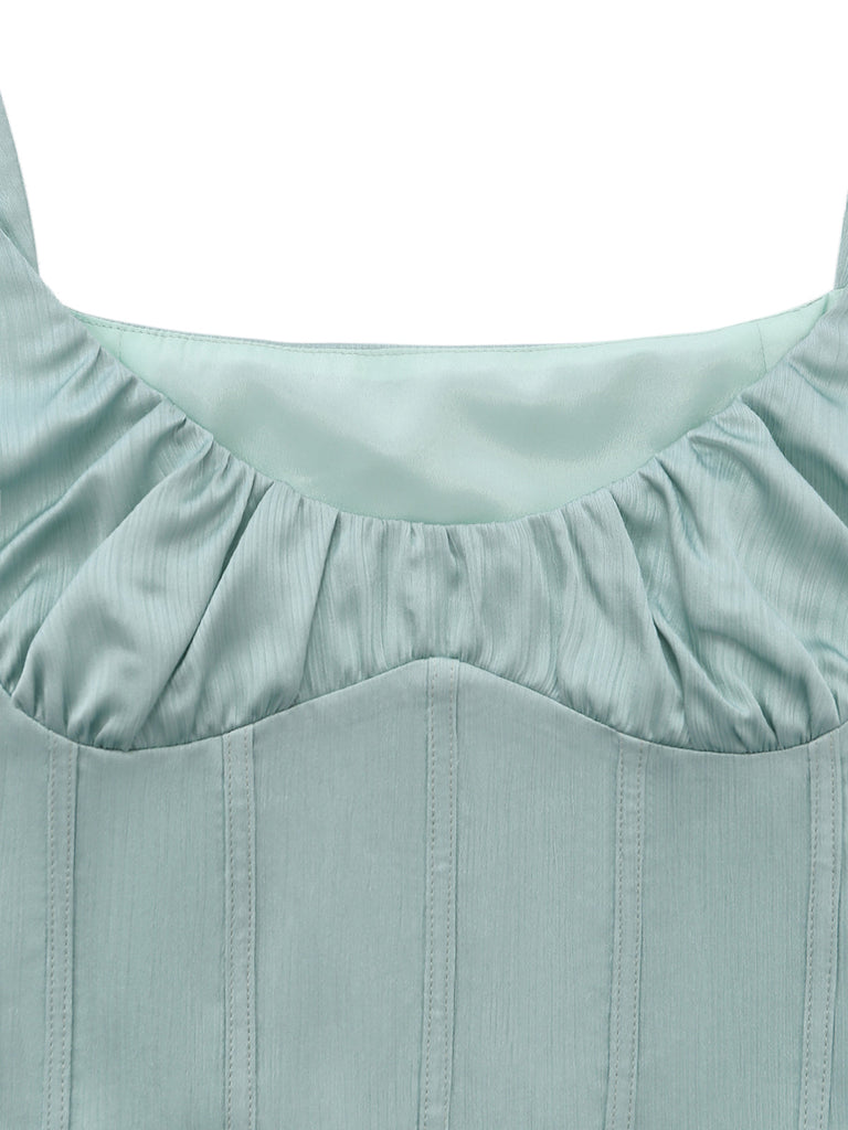 2 Stück – Grün – 1960er Jahre – Wellenmuster – Fischgrätenmuster – Oberteil – Kragen-Detail