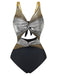 Silber 2PCS Metallic 1980er Plissiertes Cut-Out Badeanzug & Cover-Up