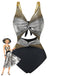 Silber 2PCS Metallic 1980er Plissiertes Cut-Out Badeanzug & Cover-Up