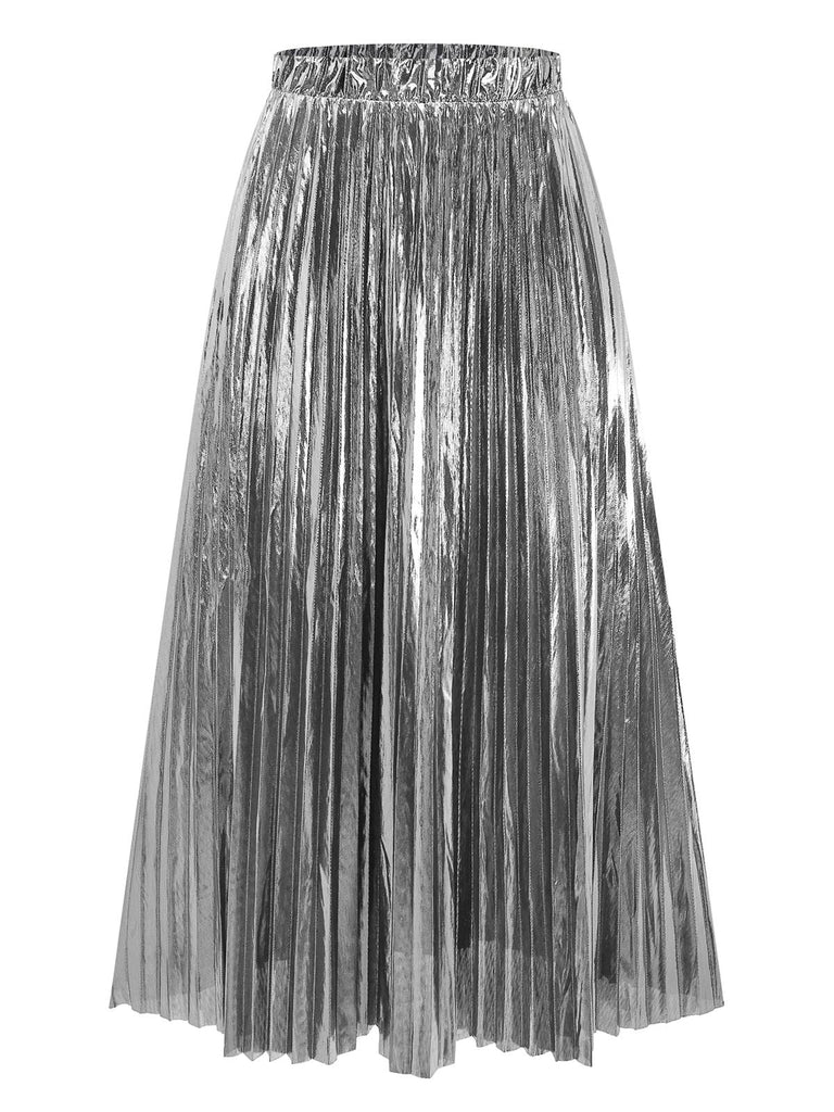 Silber 2PCS Metallic 1980er Plissiertes Cut-Out Badeanzug & Cover-Up