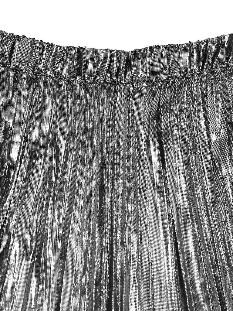 Silber 2PCS Metallic 1980er Plissiertes Cut-Out Badeanzug & Cover-Up