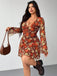 [Übergröße] Orange 1960er V-Ausschnitt Blumen Kleid