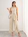 Beige 1950er Solide Schnürung Halter Gürtel Jumpsuit