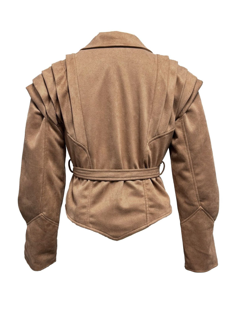 1980er Solide Tasten V-Ausschnitt Schnürung Jacke