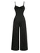 Schwarz 1950er Solide Schalkragen Spitze Patchwork Jumpsuit