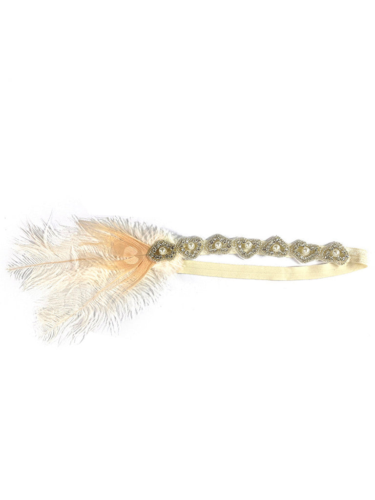 Beige 1920er Perle Legierung Feder Haar Accessoire