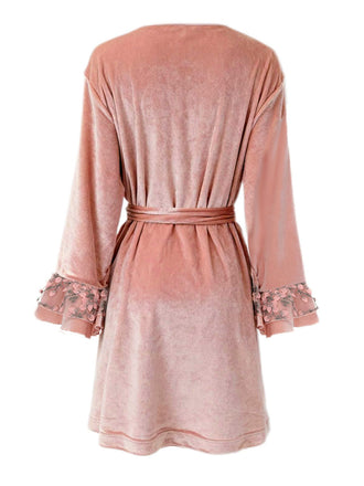 Rosa 1980er Blumen Cuff Samt Gürtel Robe