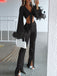 2PCS 1970er Feder Cuff Tie-Up Crop Top & Schlitz Hose