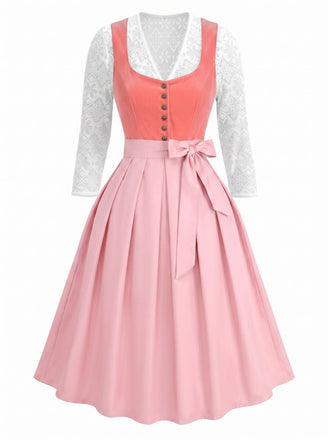 Rosa 50er Kleid mit Schürze und Herzausschnitt