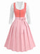 Rosa 50er Kleid mit Schürze und Herzausschnitt