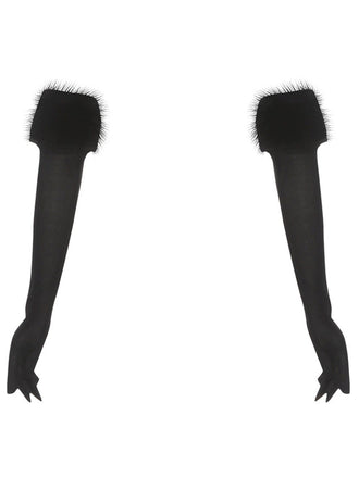 Schwarze lange Handschuhe mit Kunstpelzbesatz