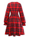 Rot 1950er Plaid Bogen Tief-V Langarm Kleid