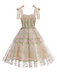 1950er Bestickt Netz Schnürung Herzförmiger Hals Kleid