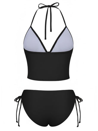 1950er Bestickt Handgemacht Blumen Hohe Taille Tankini Set