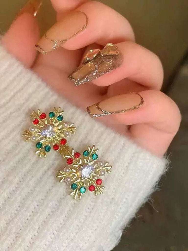 Vintage Weihnachten Schneeflocke Strassstein Ohrringe