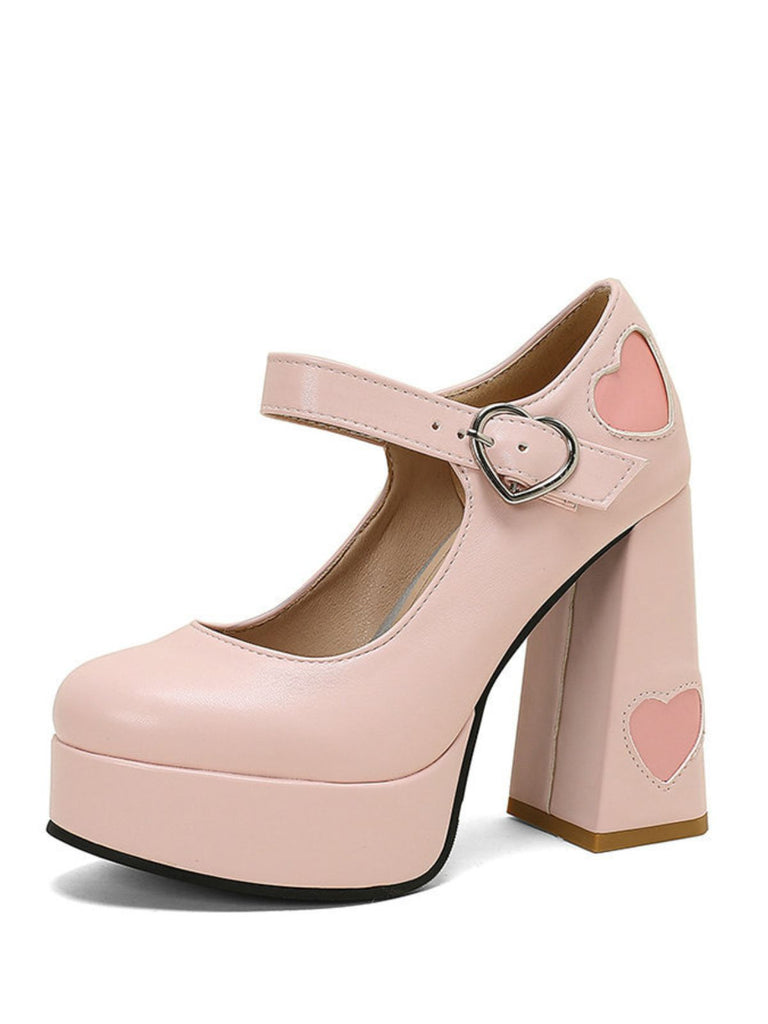 Vintage Herz Cut-Outs & Schnalle Mary Jane Absatz Schuhe