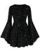 [Übergröße] Schwarz 1960er Stern V-Ausschnitt Samt Kleid