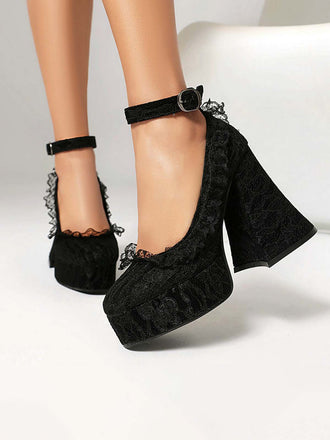 Halloween Blumen Spitze Punk Klobige Absätze