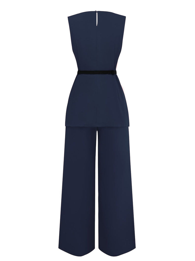 2PCS 1960er Ärmellos Weste & Gürtel Taille Hose