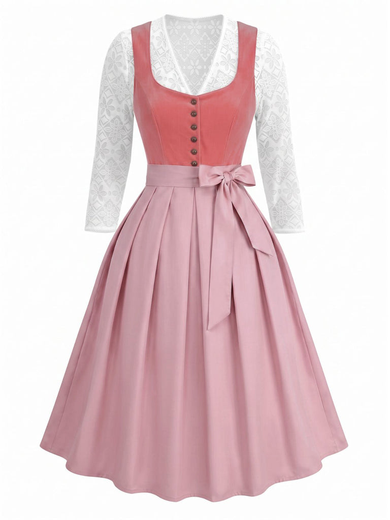 Rosa 50er Oktoberfest-Dirndl-Set mit Spitzentop und Schürze