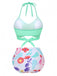Mintgrün 1940er Blumen Hohe Taille Bikini Set