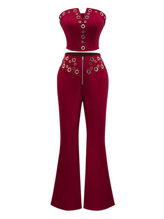 2PCS 1970er Trägerlos Metall Schnalle Punk Top & Hose