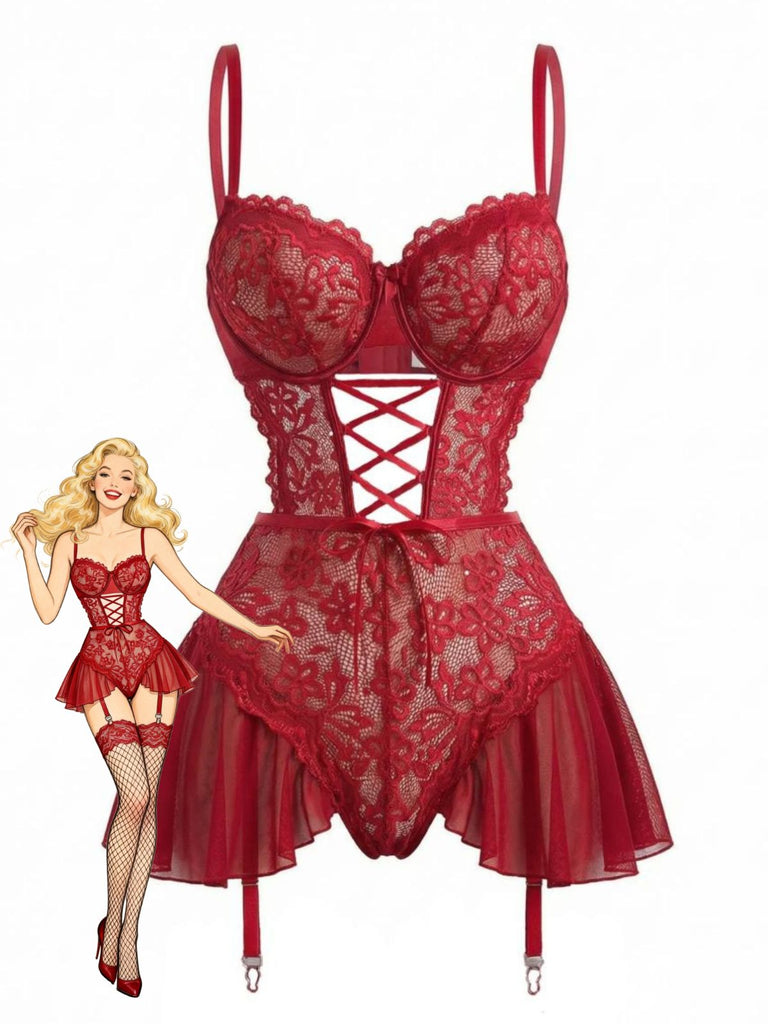 1960er Netz Transparent Spitze Nachthemd Mit Strumpfhalter Bänder