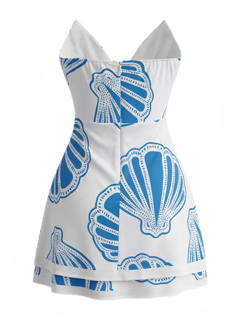 2PCS 1970er Boho Muschel Bandeau Top & Shorts Set