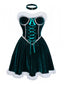 Grün 1960er Samt Trägerloses Schnürung Mini Kleid