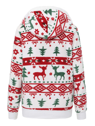 Multicolor 1940er Ren & Weihnachtsbaum Plüsch Hoodie