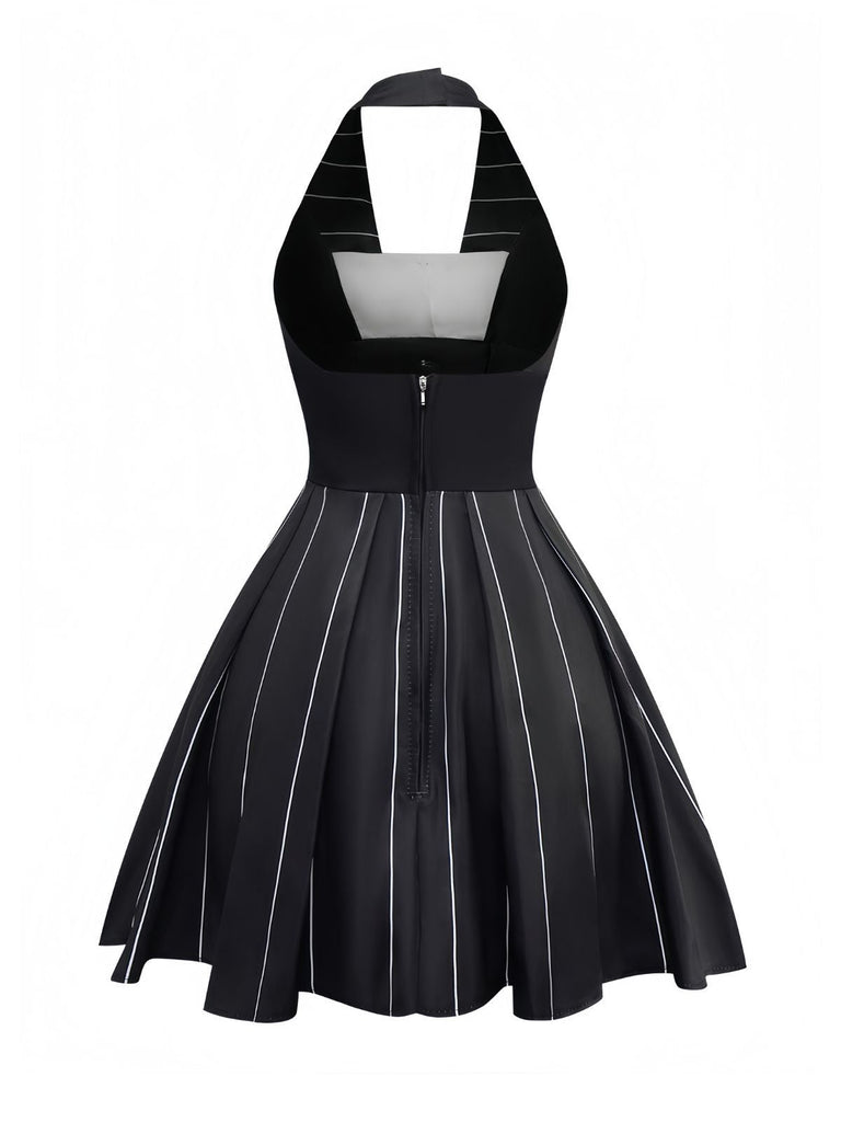 Schwarz 1960er Nightmare Before Christmas Jack Streifen Kleid