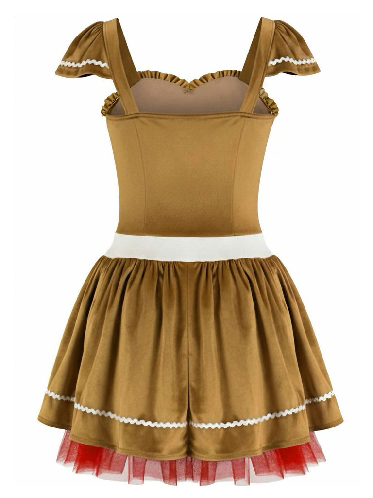 Khaki 1970er Lebkuchen Samt Kleid & Mini Rock