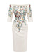 Beige 60er schulterfreies Bodycon-Kleid mit Blumen-Print